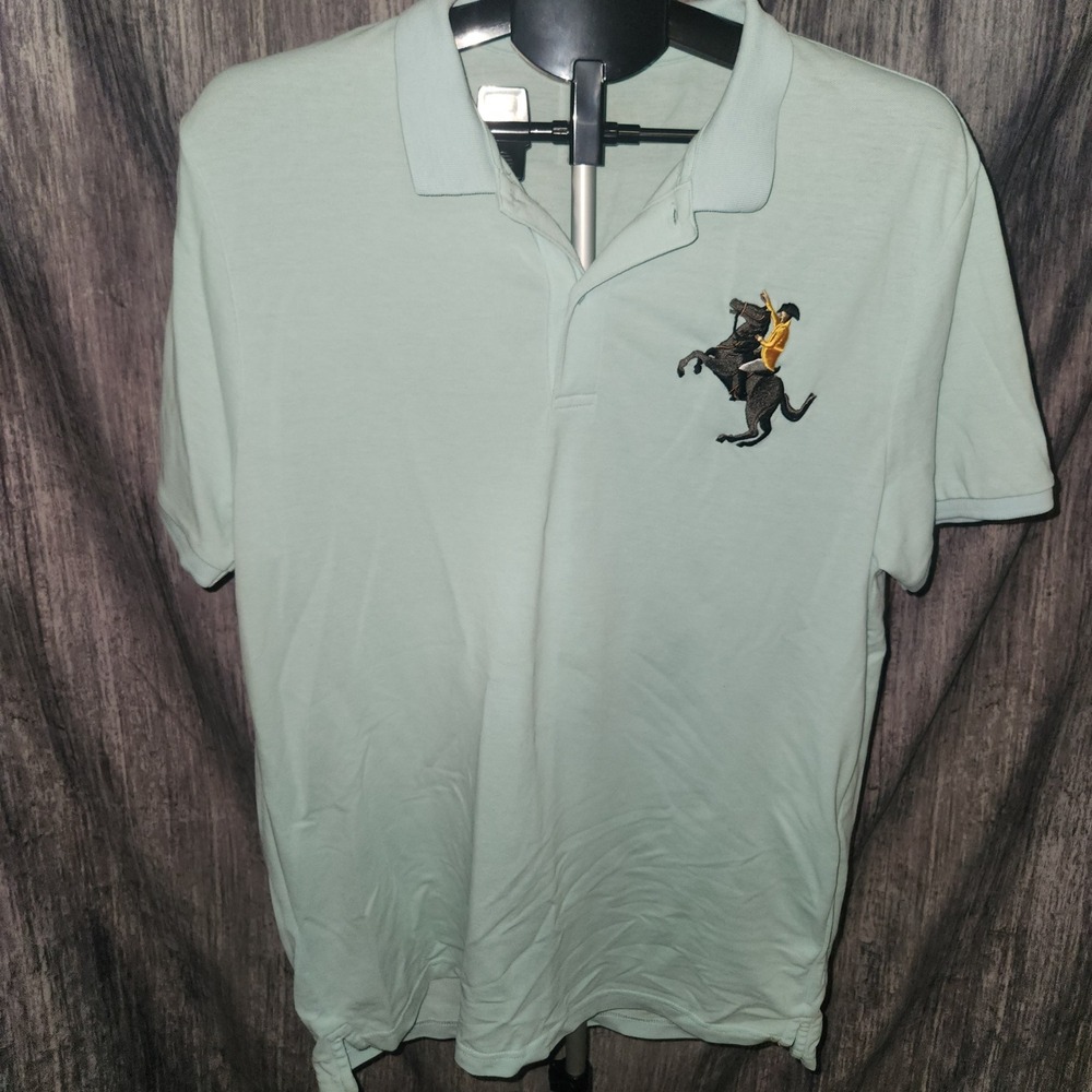 Giordano Polo Shirt Mens XL Light Blue Embroidered Horse Rider Short Sleeve